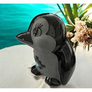 Native American Pottery San Juan Pueblo Brenda Correa Black Penguin Seed Pot Art